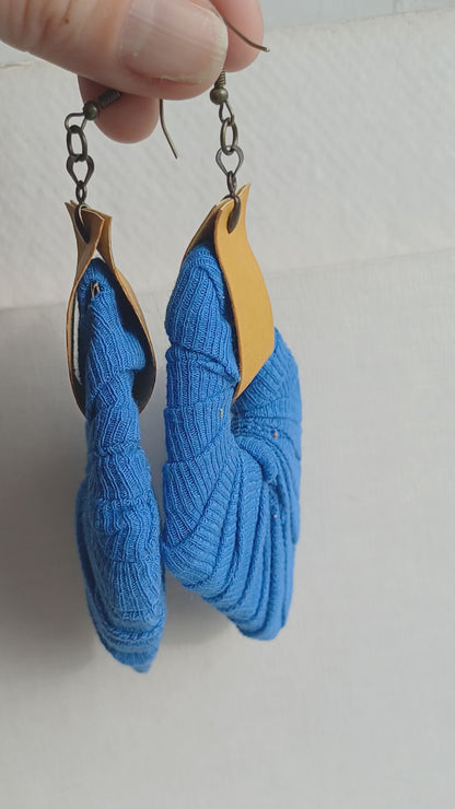 Blue and Yellow Ecofriendly Earrings Jumbo Rhombus Upcycled Jewelry