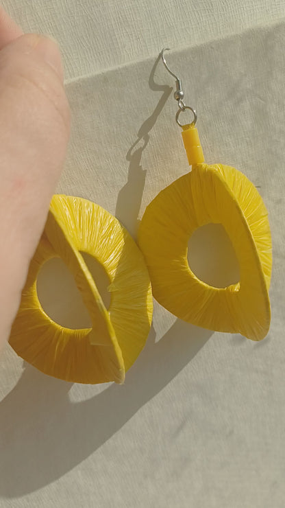 3D Hello Yellow! Hoops PungaGlow Eco Earrings Upcycled Jewelry