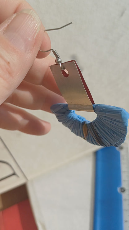 Blue and Silver Ecofriendly Earrings From Upcycled Plastic Bags for Sustainable Fashion