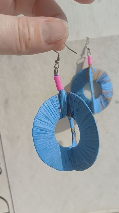 3D Blue Spring Hoops PungaGlow Eco Earrings Upcycled Jewelry