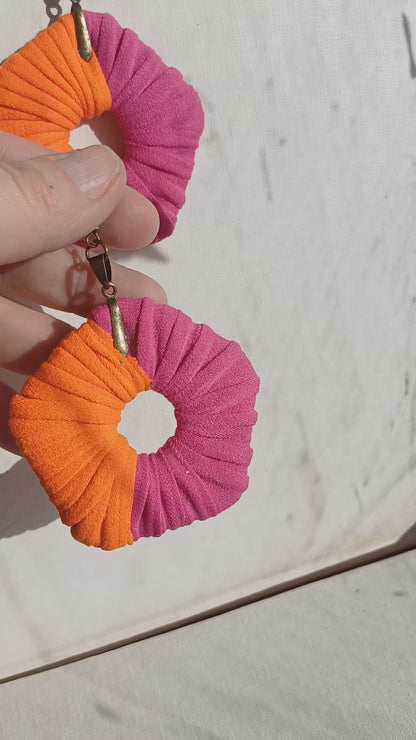 Orange Pink ReviveWeave PentaHoops - Ecofriendly Earrings Upcycled Jewelry