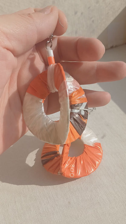 3D Orange Flower Hoops PungaGlow Eco Earrings Upcycled Jewelry