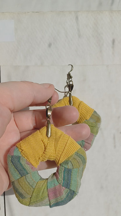 Green Sunny ReviveWeave PentaHoops - Ecofriendly Earrings Upcycled Jewelry